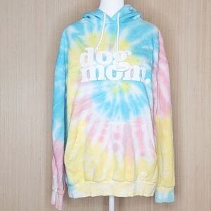 Pawz Dog Mom Tie-Dye Hoodie Pastel Pink Blue Yellow Women's Size Large